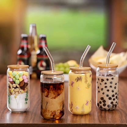 550ml/400ml Glass Cup With Lid and Straw Transparent Bubble Tea Cup Juice Glass Beer Can Milk Mocha Cups Breakfast Mug Drink