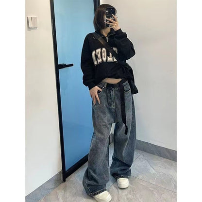 Baggy Femme Jeans Y2K Dark Blue Brown High Waist Streetwear 90S Baggy Pants Women Trousers Straight Wide Leg Pants