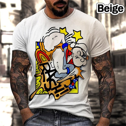 Männer Vintage T-shirt Lose O Neck Sailor 3D Muster Kurzarm Straße Casual Hip Hop Top