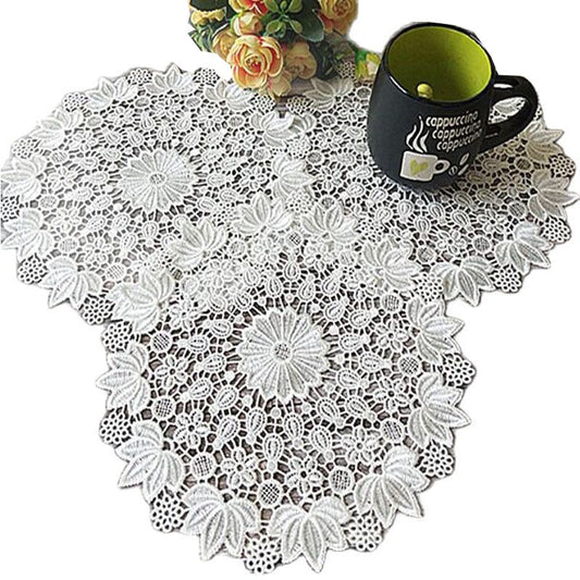 NEW round Lace sun flower embroidery placemat cup coaster kitchen wedding Christmas table place mat cloth pad New Year doily