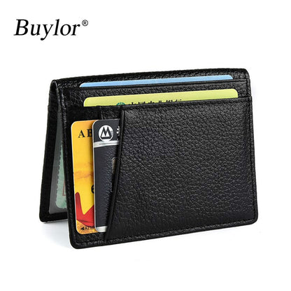 Buylor Men's Wallet Soft Super Slim Wallet Genuine Leather Mini Credit Card Holder Wallet Thin Card Purse Small Bags for Women