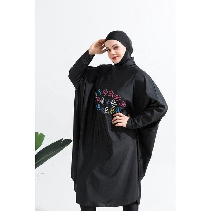 Women Muslim Swimwear Beachwear Screen Printing 3pcs Lslamic Clothing Hijab Long Sleeves Sport Swimsuit Burkinis Bathing Bat Suit