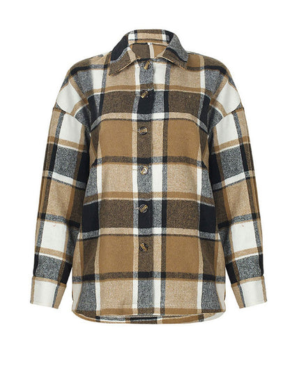 Herbst Plaid Jacke Frauen Mantel Oberhemd Lange Karierten Jacke Weibliche Lange Hülse Übergroßen