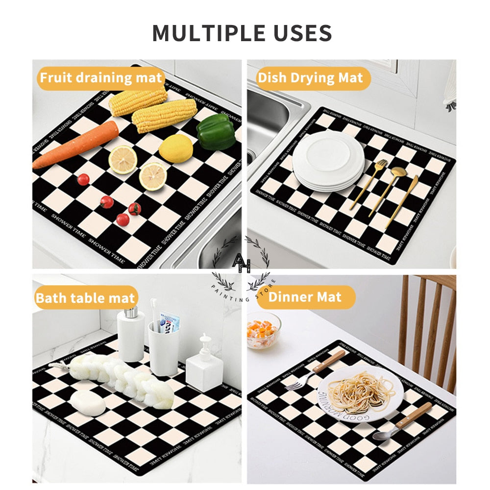 Retro Cafe Design Drain Pad Tableware Coffee Cup Placemat Kitchen Rugs Dish Drainer Absorbent Durable Napa Skin Bathroom Table Mat