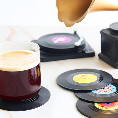 6pcs Retro Vinyl Record Cup Coaster Anti-slip Coffee Coasters Heat Resistant Music Drink Mug Mat Table Placemat Home Decor Gifts