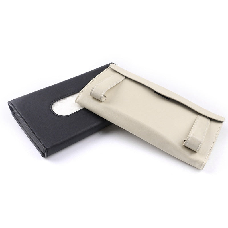 Car Visor Tissue Holder PU Leather Hanging Paper Towel Clip Napkin Holder Back Seat Tissue Case Car Interior Accessories