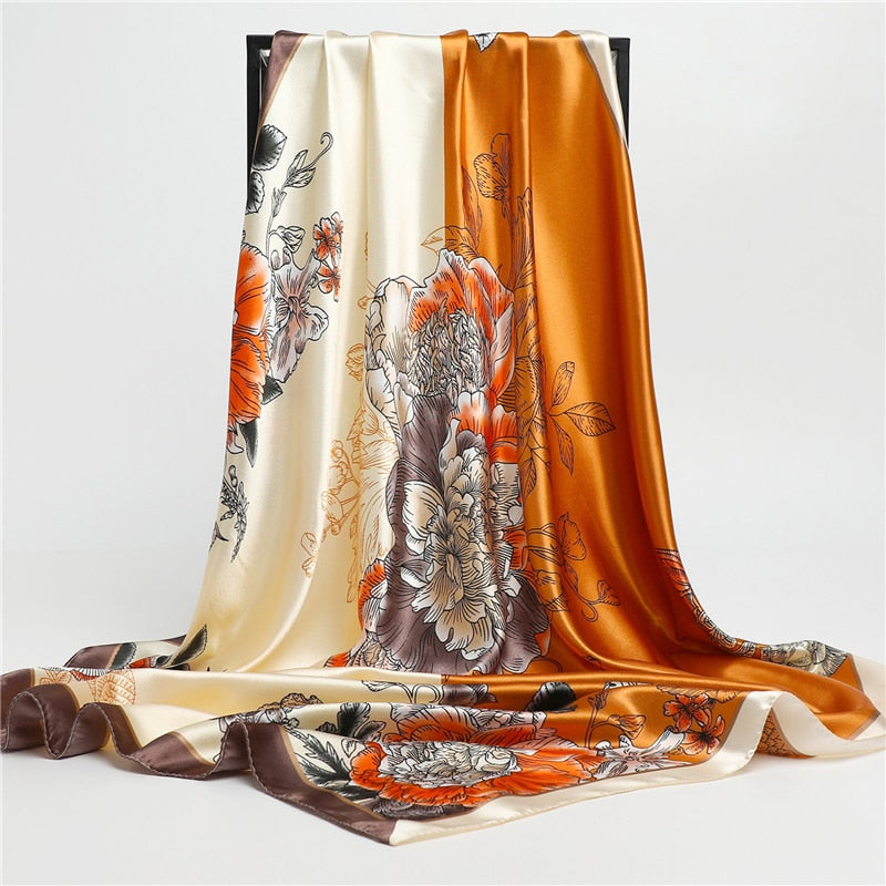 Neckerchief Shawl Wraps Print Silk Satin Scarf