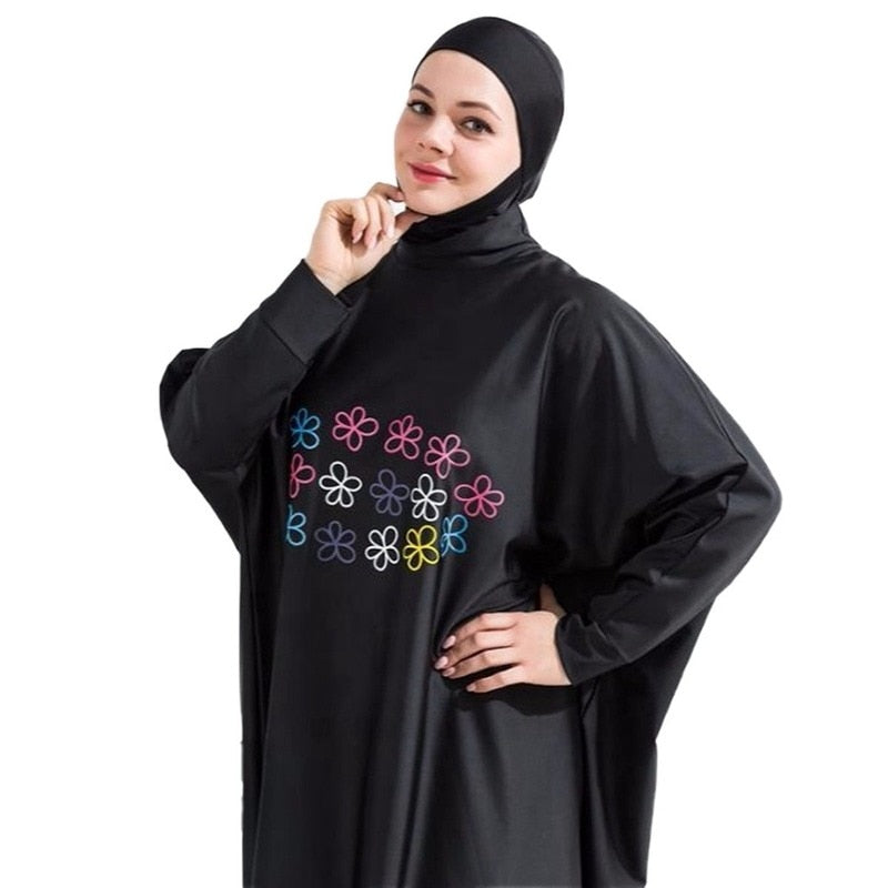 Women Muslim Swimwear Beachwear Screen Printing 3pcs Lslamic Clothing Hijab Long Sleeves Sport Swimsuit Burkinis Bathing Bat Suit