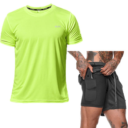 Männer Lauf Sets Sommer Sportswear Gym Fitness Anzüge Quick Dry T-Shirts + Kurze Sport Kleidung Workout Training Sport Trainingsanzug