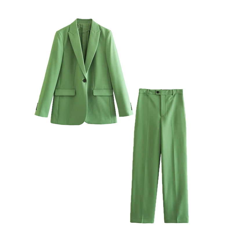 Traf spring pants sets new fashion suits chic slim women two piece set blazer straight leisure party youth two piece set suit