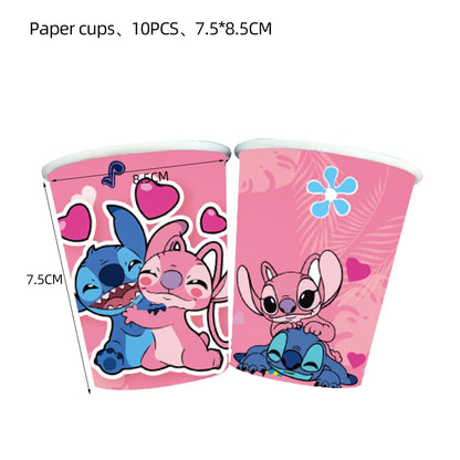 Disney Stitch Party Supplies Paper Napkins Tablecloth Plate Balloon Pink Angel Theme Baby Shower Girl Birthday Party Decoration