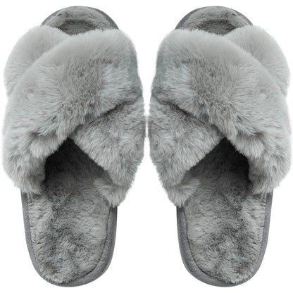 Winter Neue Frauen Slipper Weiche Kaninchen Fell Kreuz Oberen 3cm Ferse Plattform Pelz Warme Innen Damen Offene spitze flauschigen Hause Hausschuhe