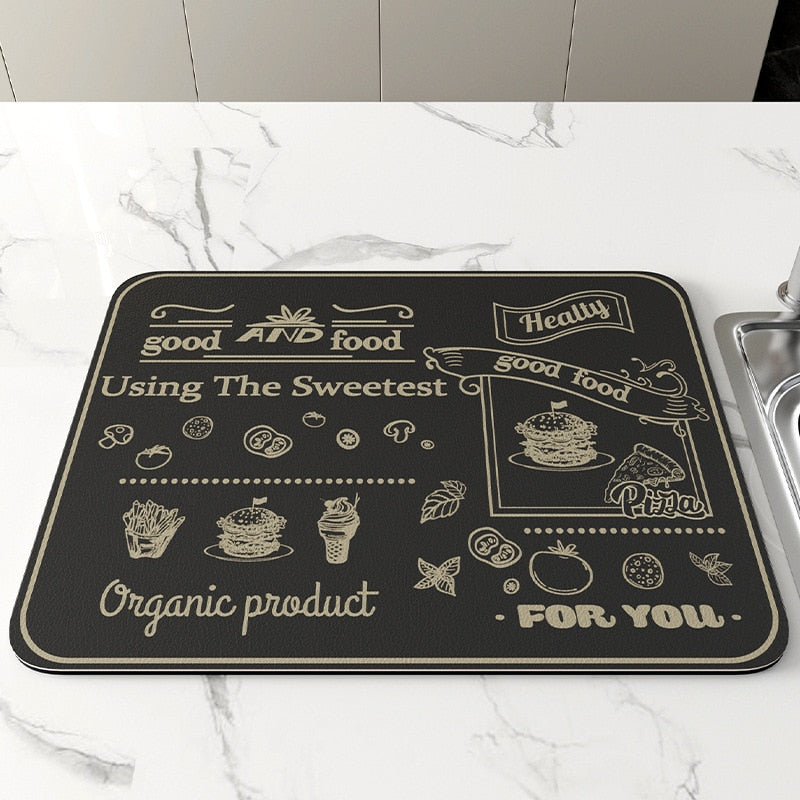 Retro Cafe Design Drain Pad Tableware Coffee Cup Placemat Kitchen Rugs Dish Drainer Absorbent Durable Napa Skin Bathroom Table Mat