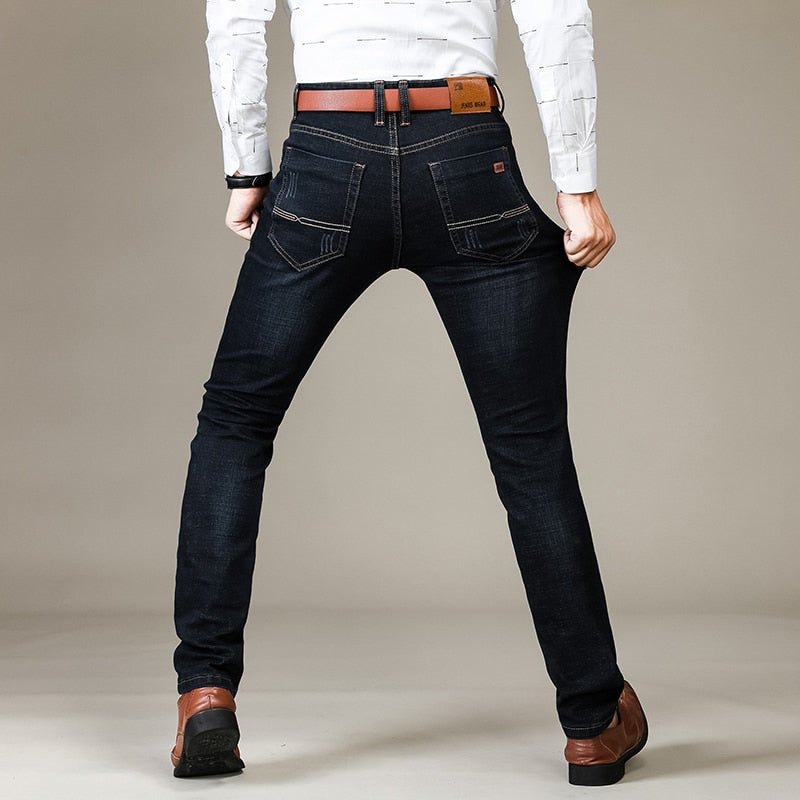 Business Herren Jeans lässig Straight Stretch Mode klassische blau schwarz Arbeit Jeans hose männliche Marken kleidung