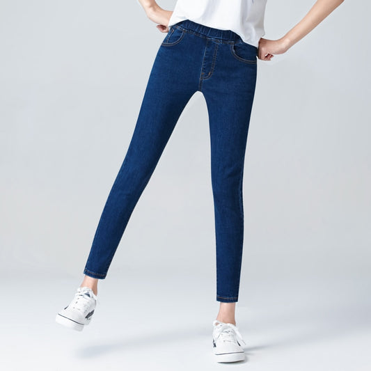 Women Elastic High Waist Skinny Jeans Fashion Women Black Blue Pocket Mom Jeans Slim fit Stretch Denim Pants