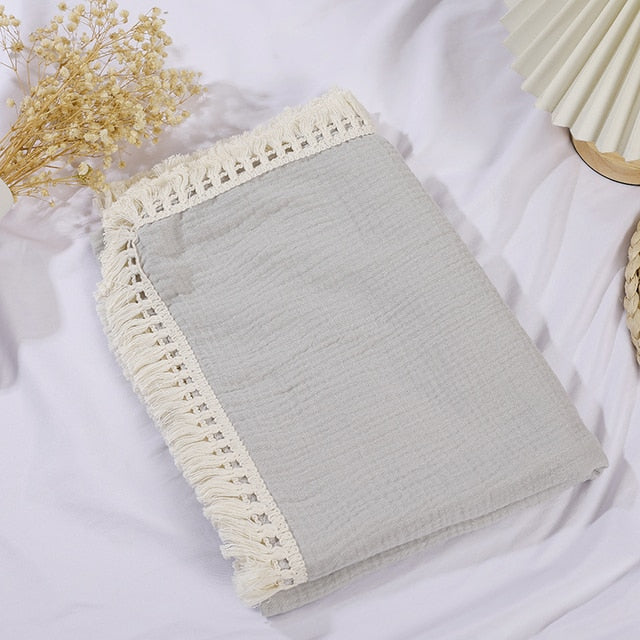 Cotton Muslin Swaddle Blankets for Newborn Baby Tassel Receiving Blanket New Born Swaddle Wrap Infant Sleeping Quilt Bed Cover