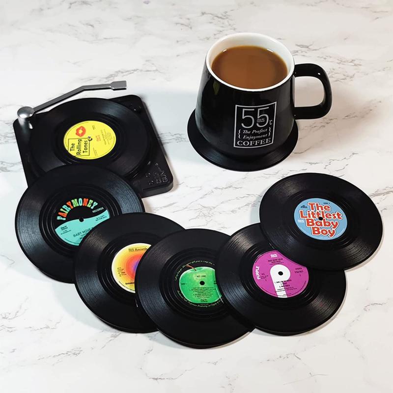 6pcs Retro Vinyl Record Cup Coaster Anti-slip Coffee Coasters Heat Resistant Music Drink Mug Mat Table Placemat Home Decor Gifts