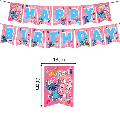 Disney Stitch Party Supplies Paper Napkins Tablecloth Plate Balloon Pink Angel Theme Baby Shower Girl Birthday Party Decoration