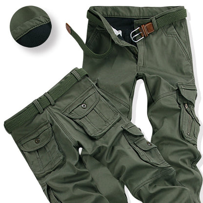 Men Winter Pants Thick Warm Cargo Pant Casual Fleece Pocket Fur