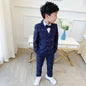 Flower Boys Formal Dress Suit Set Autumn Kids Plaid Double Breasted Blazer Pants 2Pcs Clothes