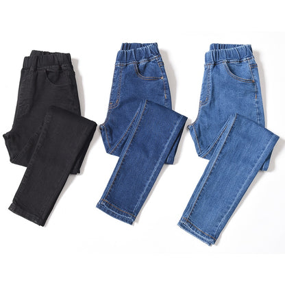 Women Elastic High Waist Skinny Jeans Fashion Women Black Blue Pocket Mom Jeans Slim fit Stretch Denim Pants