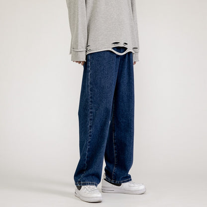 New Korean fashion men's baggy jeans classic unisex man straight denim pants wide leg hip hop bagy light blue gray black