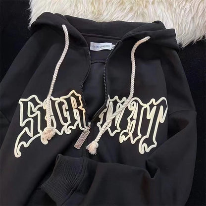 Frauen Harajuku Retro Langarm Reiß verschluss Sweatshirt weibliche Hip Hop lose