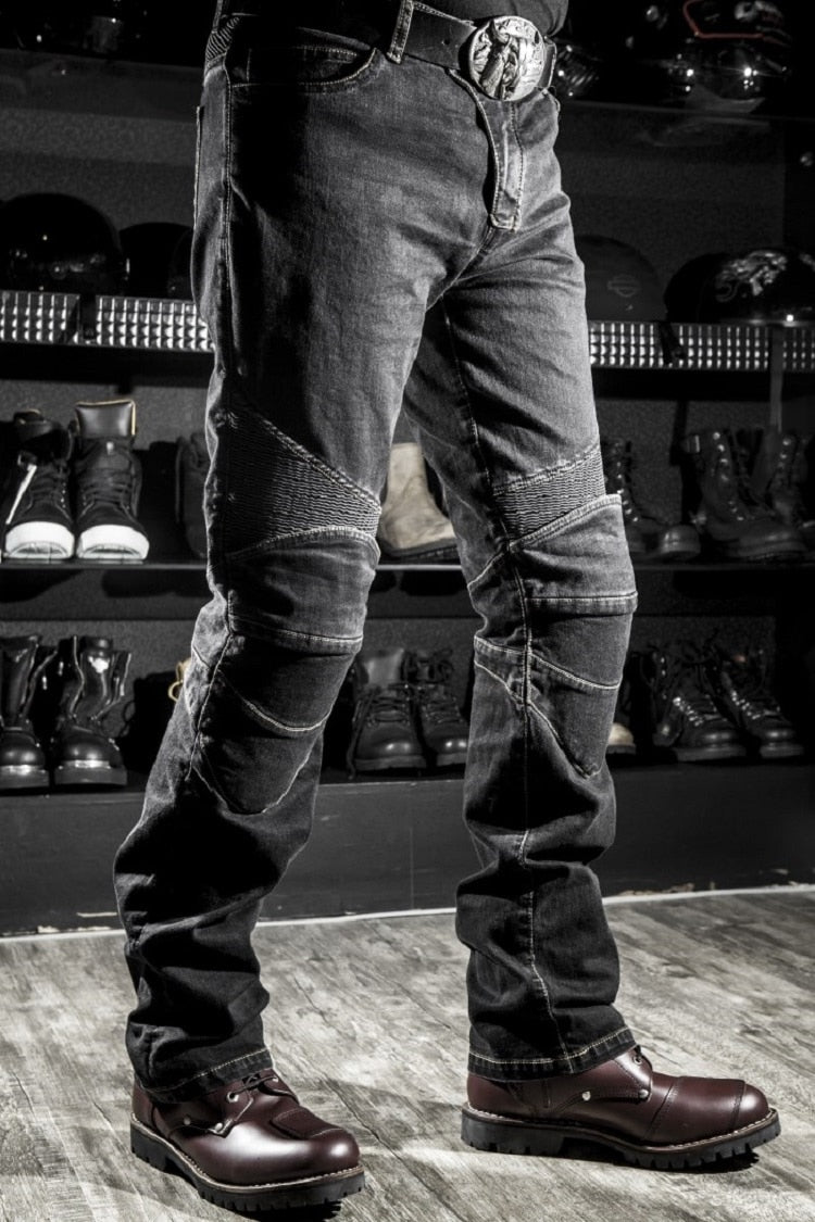 Men's Black Biker Jeans Motorcycle Denim Pants Male Stretch Original Trousers Off-road Pants Protective Clothing 4xl Plus Size