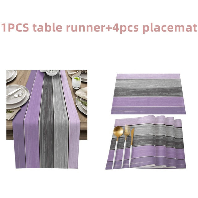 Farmhouse Wood Texture Table Runner Tablecloths Combination Set Wedding Party Event Dining Table Decoration Hotel Home Tablecloth