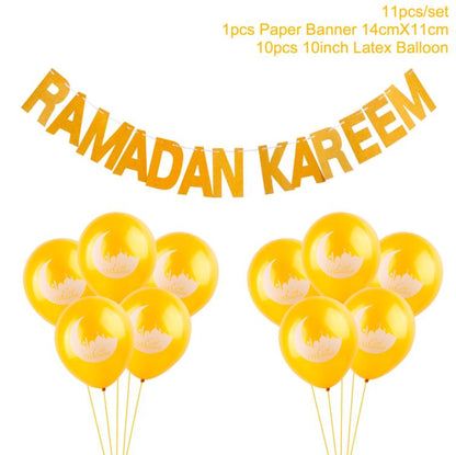 Eid Mubarak Banner Bunting Balloons Plates Napkins Tablecloth Kareem Ramadan Decoration Muslim Islamic Festival Party Supplies