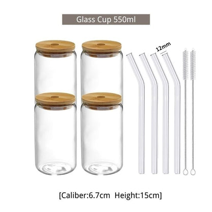 550ml/400ml Glass Cup With Lid and Straw Transparent Bubble Tea Cup Juice Glass Beer Can Milk Mocha Cups Breakfast Mug Drink