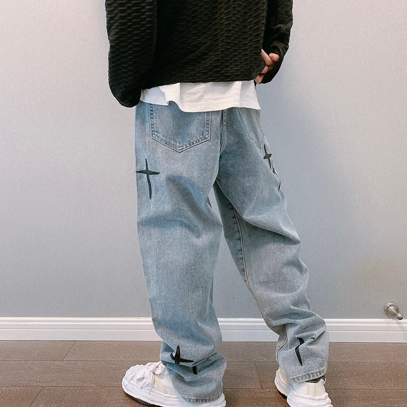 Wide Leg Cargo Pants Streetwear Baggy Men's Jeans Spring Autumn Men Korean Fashion Loose Straight Male Brand Clothing Black