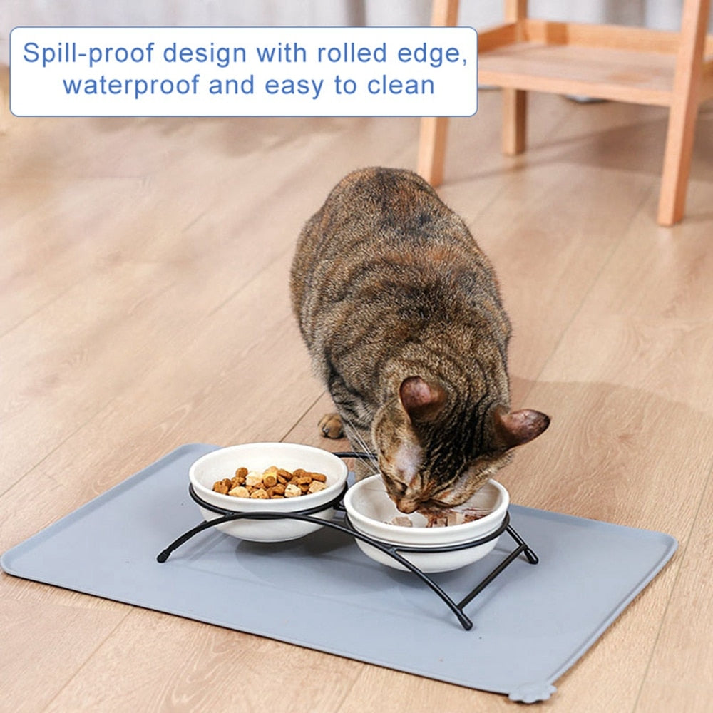 Silicone Dog Cat Bowl Mat with High Lips Non-Stick Waterproof Food Feeding Pad Puppy Feeder Tray Water Cushion Placemat