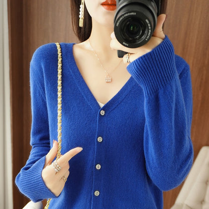 Cardigans Women Autumn Single Breasted Knitted Sweater with V-Neck