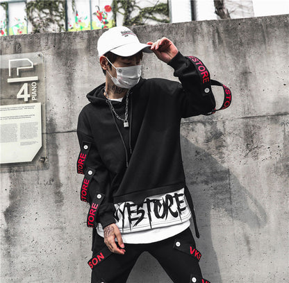 Autumn Men's Hoodie Sweatshirt Casual Black Hoodies Tops Techwear Hip Hop