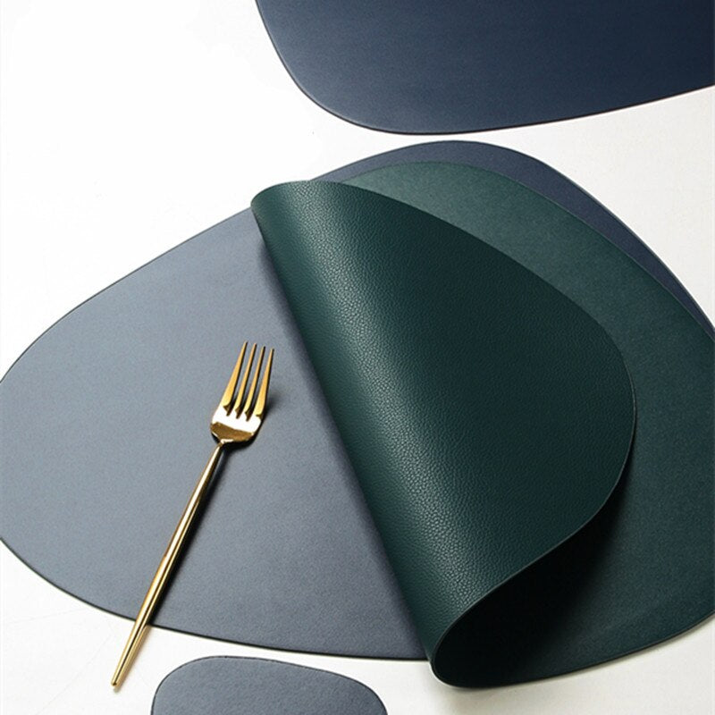 Leather Western Placemat Tableware Pad Oil Waterproof Heat Insulation Non-Slip Tablemat Coaster for Kitchen Washable Cup