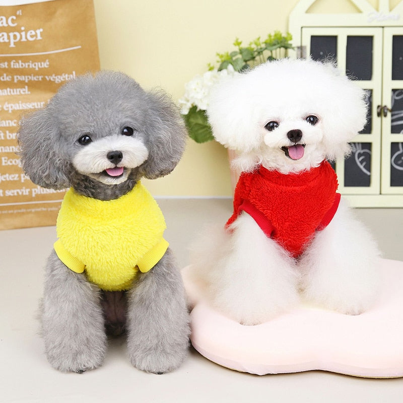 Pet Autumn And Winter Fleece Clothes Dog Cat Warm Coat Solid Color Fleece Sweatshirt