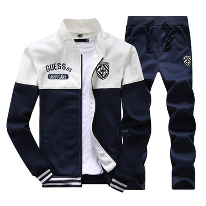 Tracksuits Men Polyester Sweatshirt Sport Fleece 2023 Gyms Spring Jacket + Pants Casual Men's Track Suit Sportswear Fitness