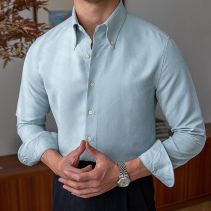 Spring Men Business Solid Color Shirt Long Sleeve Slim Fit
