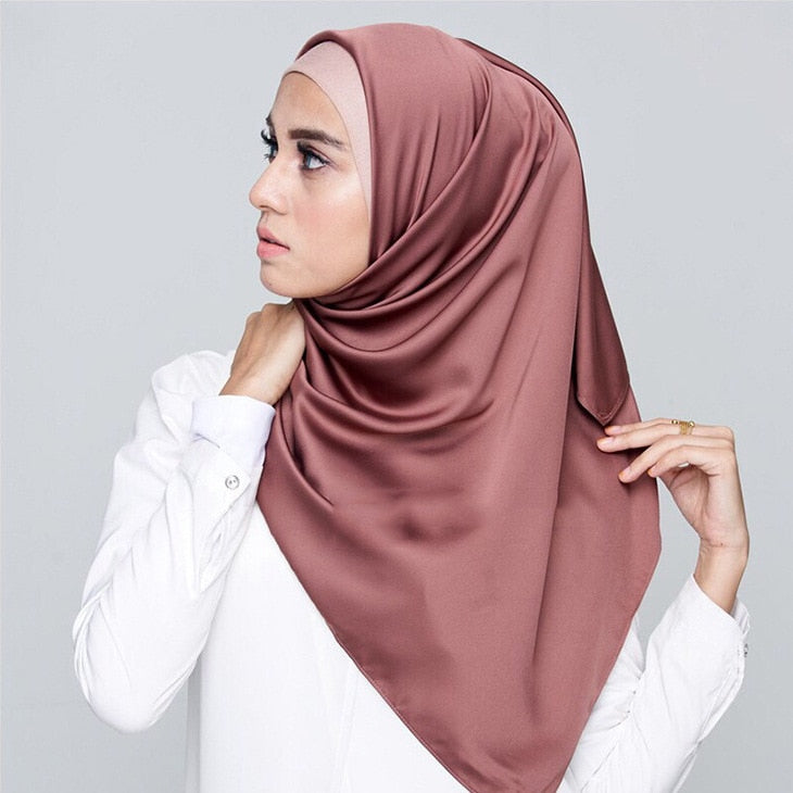 Square Silk Scarves Women 90*90cm Satin Hijab Scarf Muslim