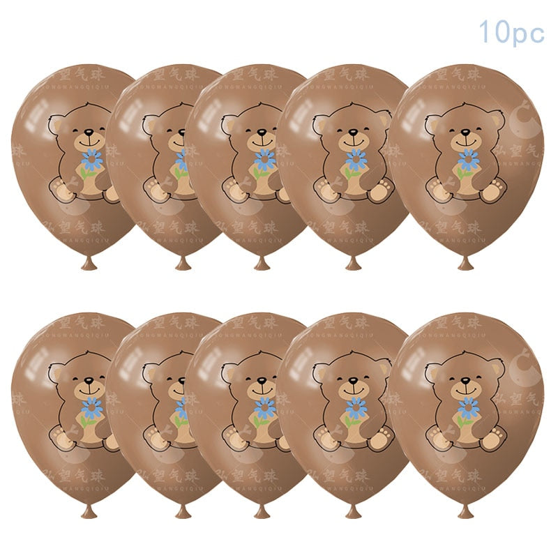 Cute teddy bear baby party disposable tableware sets brown blue napkin plate cup kids baby girl happy birthday party suppli