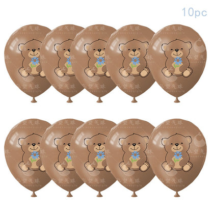 Cute teddy bear baby party disposable tableware sets brown blue napkin plate cup kids baby girl happy birthday party suppli