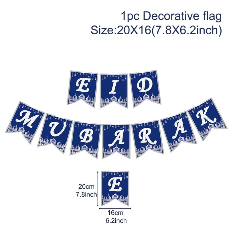 Eid Mubarak Banner Bunting Balloons Plates Napkins Tablecloth Kareem Ramadan Decoration Muslim Islamic Festival Party Supplies