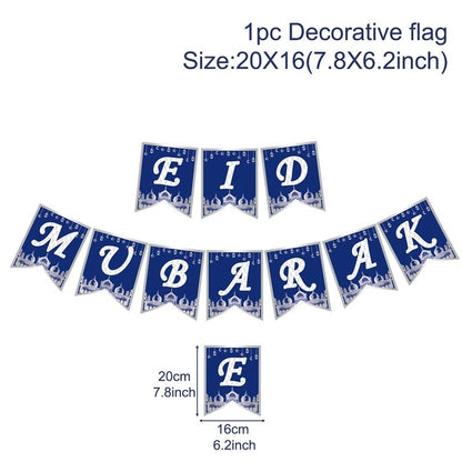 Eid Mubarak Banner Bunting Balloons Plates Napkins Tablecloth Kareem Ramadan Decoration Muslim Islamic Festival Party Supplies