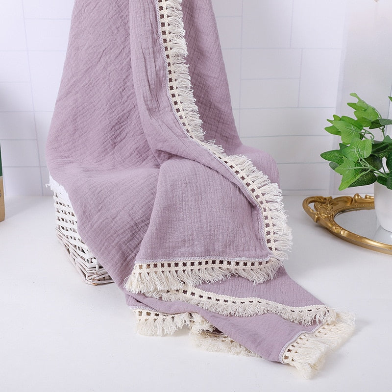 Cotton Muslin Swaddle Blankets for Newborn Baby Tassel Receiving Blanket New Born Swaddle Wrap Infant Sleeping Quilt Bed Cover