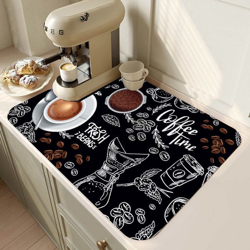 Retro Cafe Design Drain Pad Tableware Coffee Cup Placemat Kitchen Rugs Dish Drainer Absorbent Durable Napa Skin Bathroom Table Mat