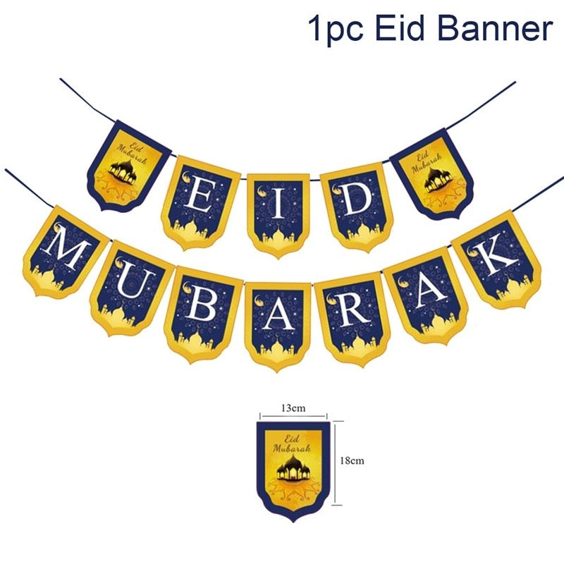 Eid Mubarak Banner Bunting Luftballons Platten Servietten Tischdecke Kareem Ramadan Dekoration Muslim Islamischen Festival Partei Liefert