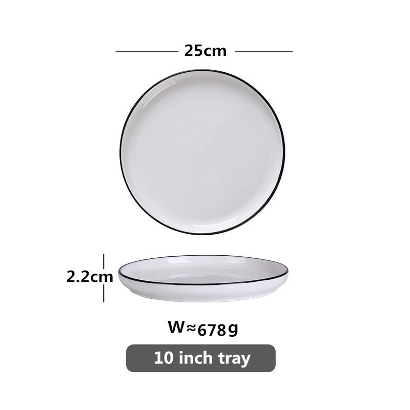 White With Black Edge Plate Ceramic Kitchen Tray Food Rice Salad Noodles Bowl Soup Kitchen Cooking Tool 1pcs Sale