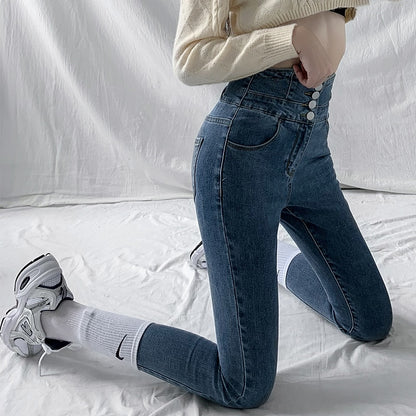 Skinny Pencil Jeans Four Buttons Vintage High Waist Women Slim Stretch Denim Pants Tight Trousers 2022 Women's Pants