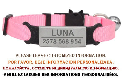Personalized ID Tag Cat Collar Bell Engraving Safety Breakaway